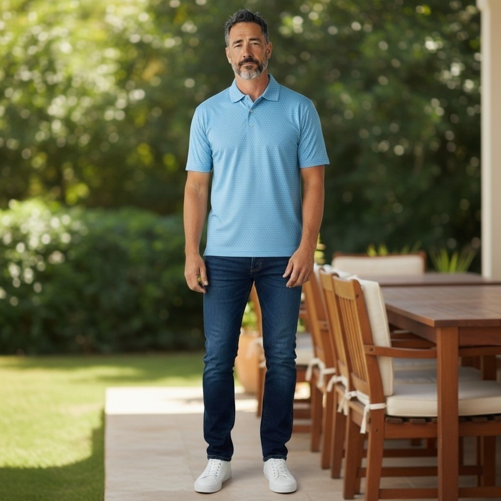 Tournament Collection Men's Golf Polo Shirt Sky Blue Dots SZ XXL Athleisure